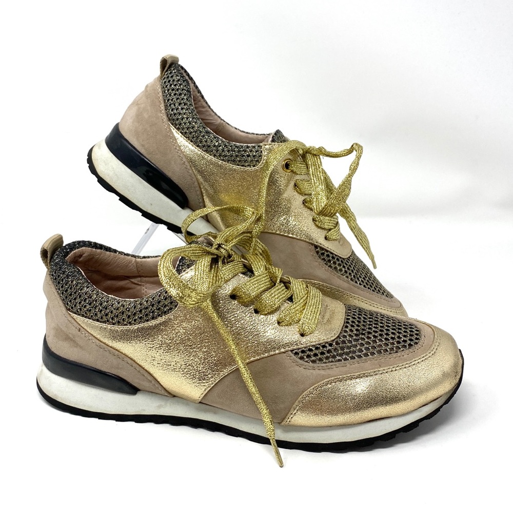 🌸Spring Sale🌸 Fashion Women’s Sneakers Leather Mesh Gold Size 8 - Picture 4 of 8